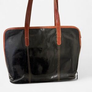 Vintage Barberini Black Glossy Leather tote Bag